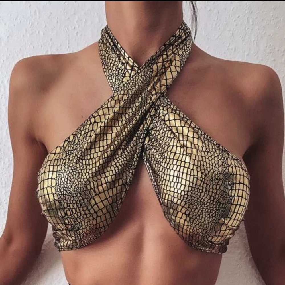 NWT Shein: Gold Shimmer Snake Print Bikini Set